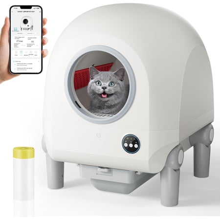 Self-Cleaning Cat Litter Box, 9L/68L Capacity, Smart App Control, Quiet Operation, White, New