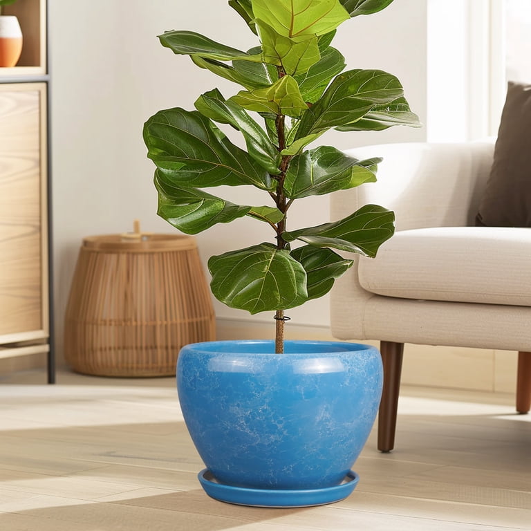 Ordivic 10 Inch Blue Reactive Glaze Ceramic Planter photo 2