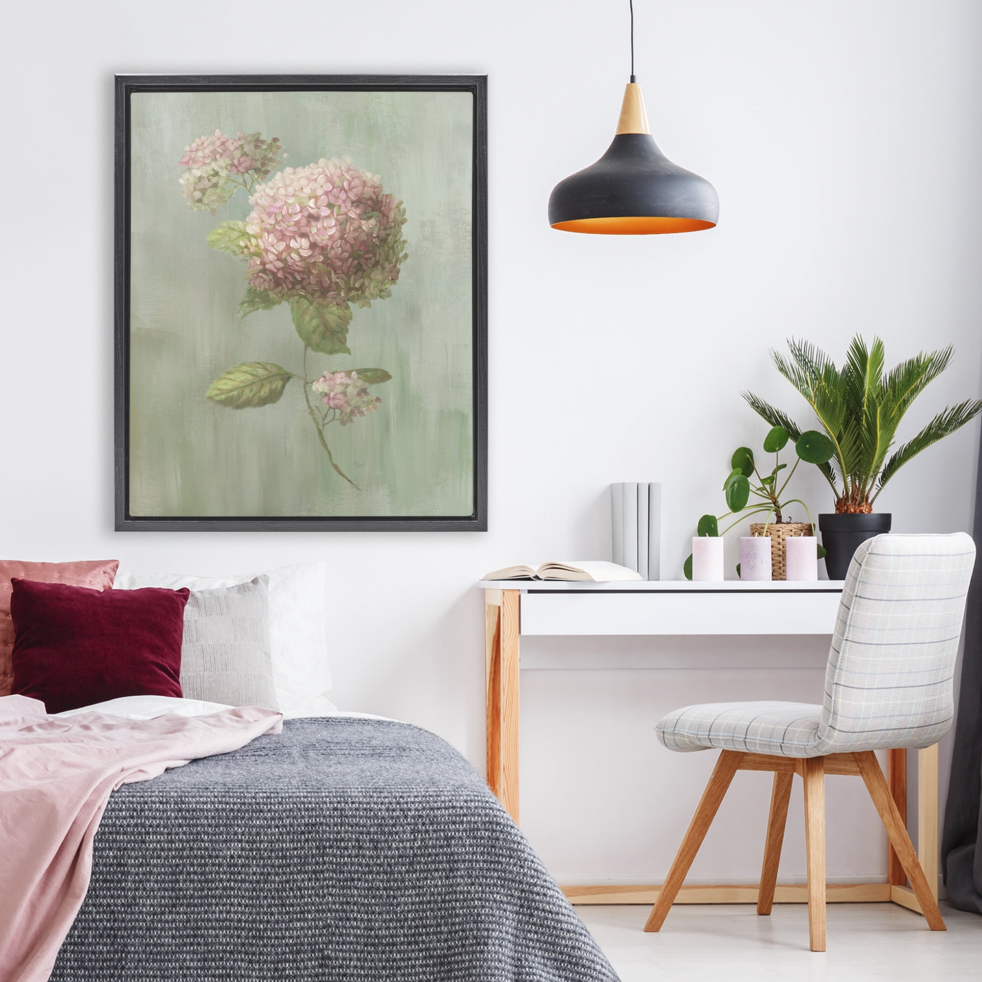 Stupell Industries Single Hydrangea Bushel Black Framed Floater Canvas Wall Art, design by Nan