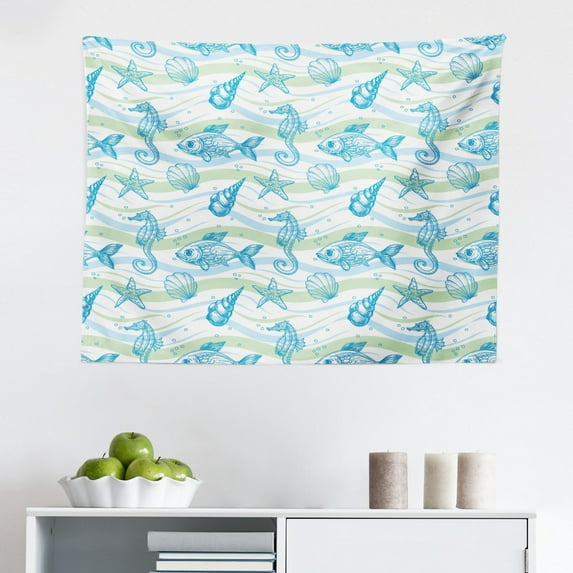 Freedom Tapestry, Silhouette of Group of Flying Birds Gulls in The Sky Season Migration Themed Image, Fabric Wall Hanging Decor for Bedroom Living Room Dorm, 2 Sizes, Black White, by Ambesonne