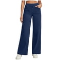 thumbnail image 2 of Miluxas Woman Straight Leg Jeans Casual Elastic High Waist Jeans for Yoga Running Sporting with Pockets Imitation Denim Faric Dark Blue, 2 of 9