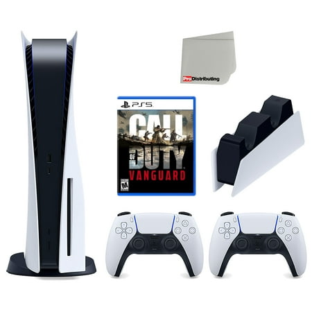 Sony Playstation 5 Disc Version Console with Extra White Controller, DualSense Charging Station and Call of Duty: Vanguard Bundle with Cleaning Cloth