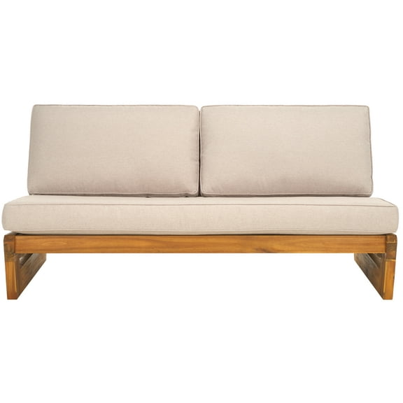SAFAVIEH Chester Acacia Wood Outdoor Sofa, Natural/Light Grey