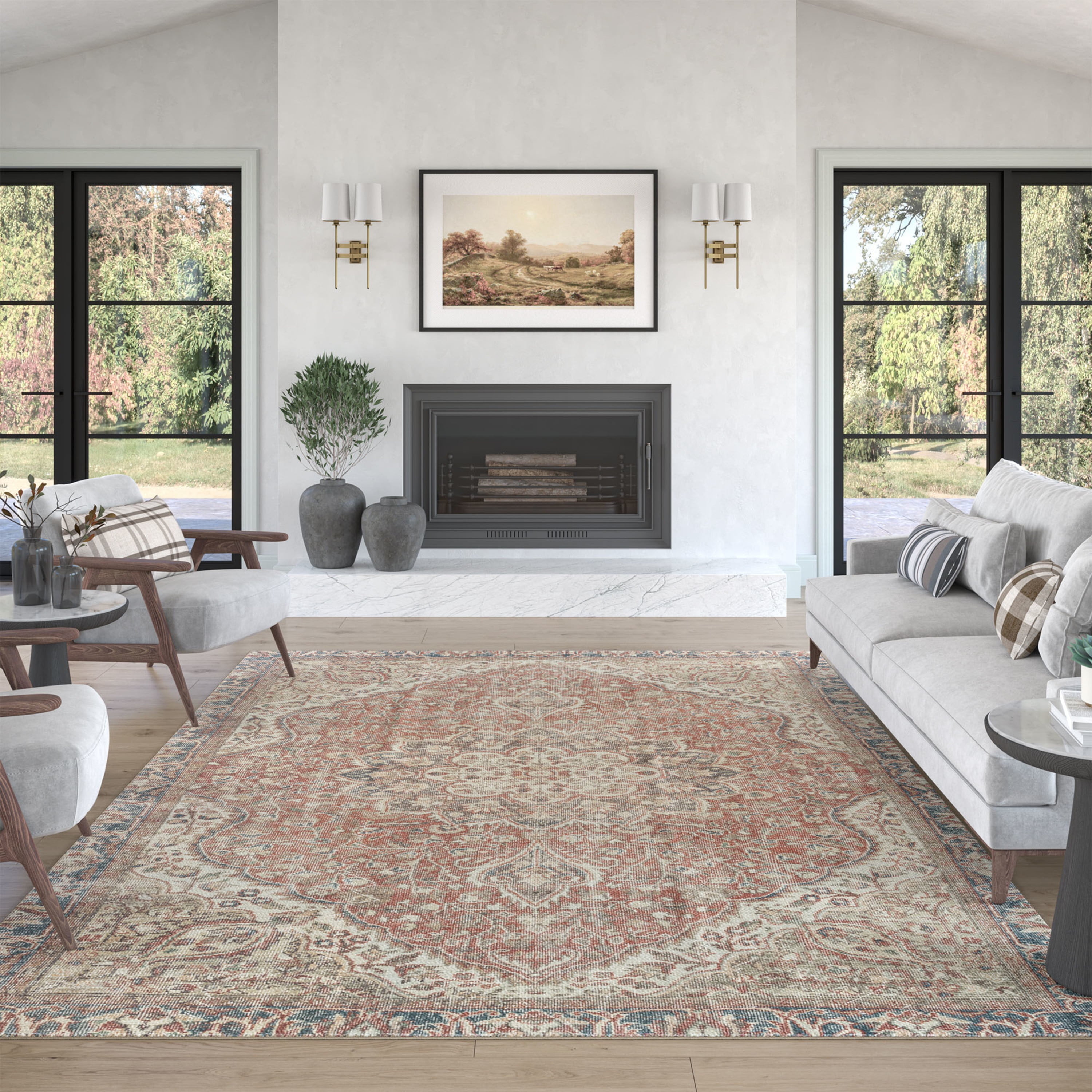 Traditional 8x10 Area Rug (7'11'' x 10'3'') Oriental Rust, Beige Living Room Easy to Clean Machine Washable