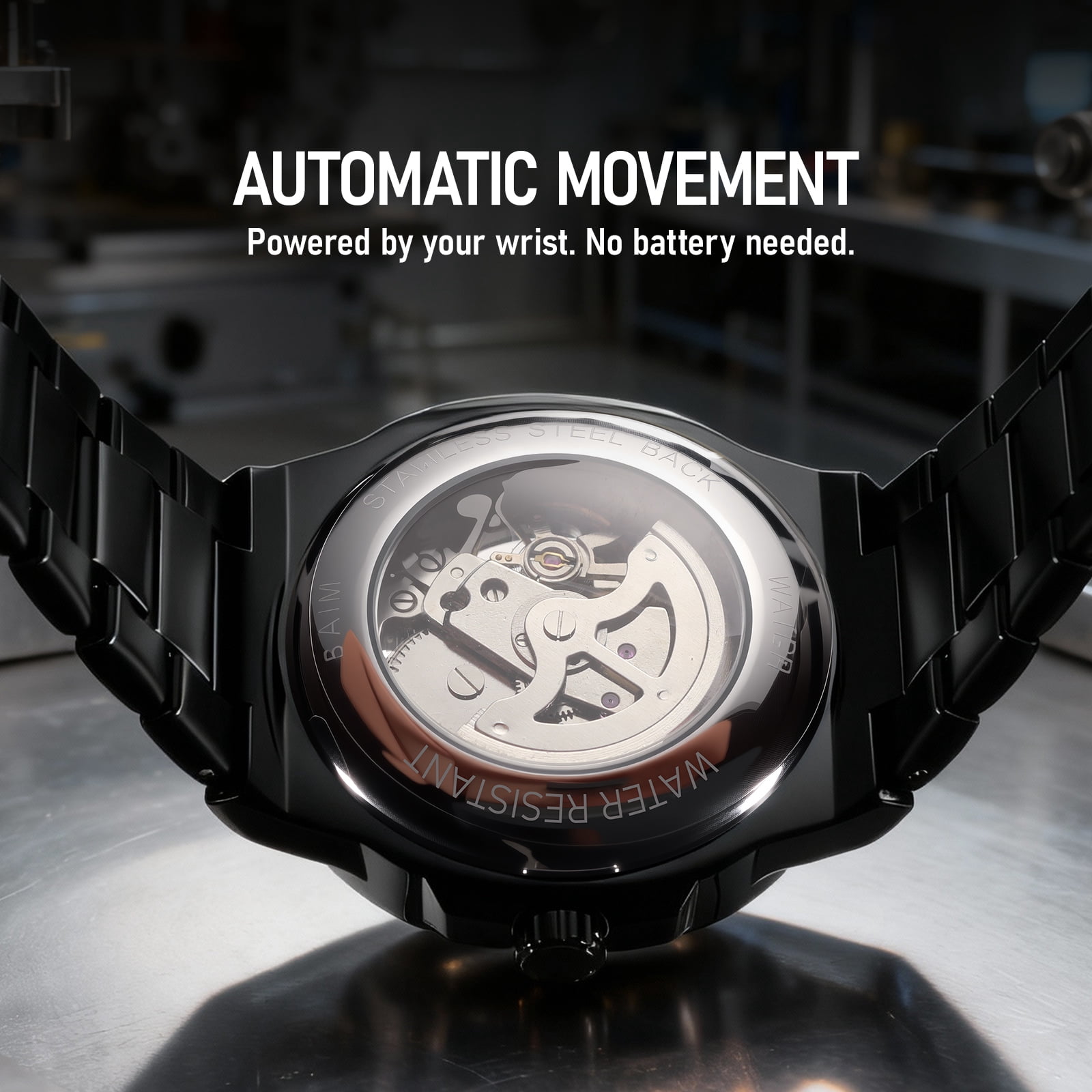 SKMEI Men's Mechanical Skeleton Watch Luxury Big Face Watches for Men with Luminous Stainless Steel Strap