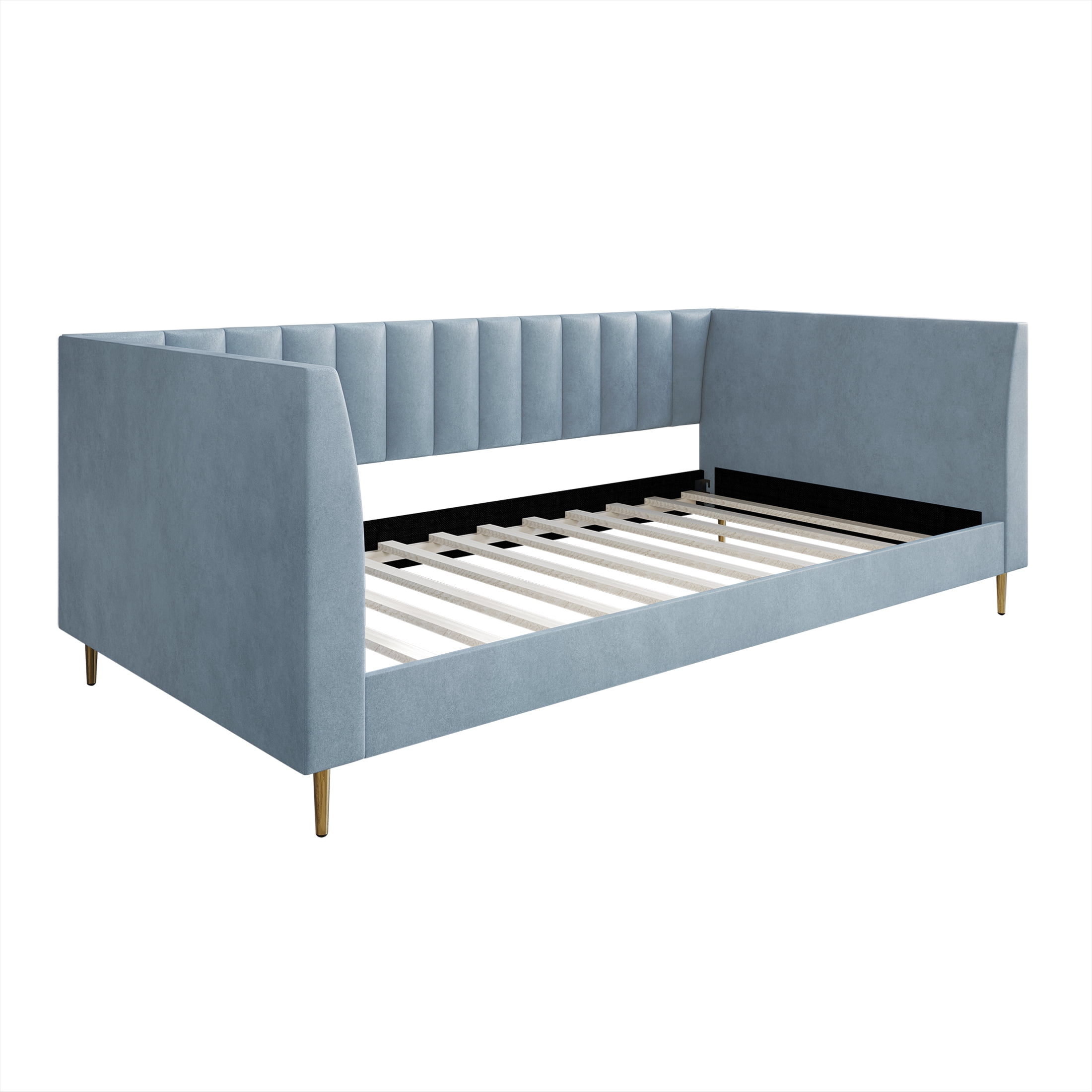 Castle Place Luxury Glam Velvet Upholstered Twin Daybed, Light Blue