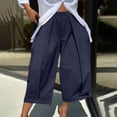 thumbnail image 7 of Women Solid Color Casual Elastic Waist Pocket Pleated Fashionable Wide Leg Cropped Pants, 7 of 7