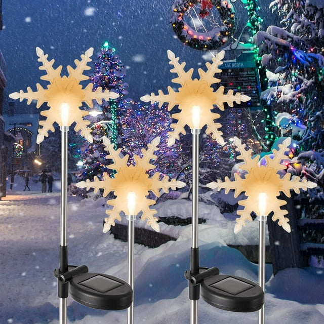 Juego de 4 luces solares con forma de copos de nieve con forma de copos de nieve