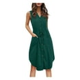 thumbnail image 2 of Rigardu dresses for women Button Sleeveless Womens Pocket Dress Lace-Up V-Neck Fashion Casual Women's Dress womens dresses Green + M, 2 of 8