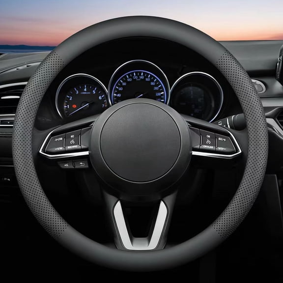 Leather Steering Wheel Cover for Dodge Ram 1500 2500 3500, 15.5-16 Inches Car Steering Wheel Cover, Black