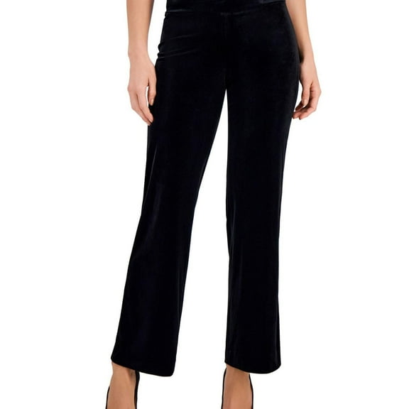 Anne Klein Womens Velvet Casual Wide Leg Pants, Black, X-Large