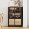 thumbnail image 3 of S-HOME Versatile Storage Cabinet Featuring 4 Iron Doors Adjustable Shelf Metal Frame For Kitchen Or Living Room, Black+Natural, 3 of 5
