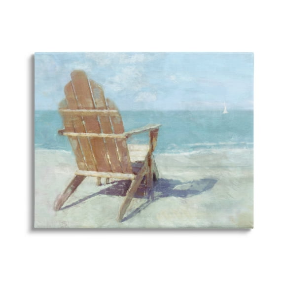 Stupell Industries Beach Chair by Shore Nature Painting Gallery Wrapped Canvas Print Wall Art, 30 x 24