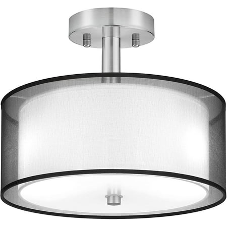 

Black Semi Flush Mount Ceiling Light Fixture 3-Light Drum Light with Double Fabric Shade Modern Close to Ceiling Lamps for Living Room Bedroom Dining Room Kitchen Hallway Entry Foyer