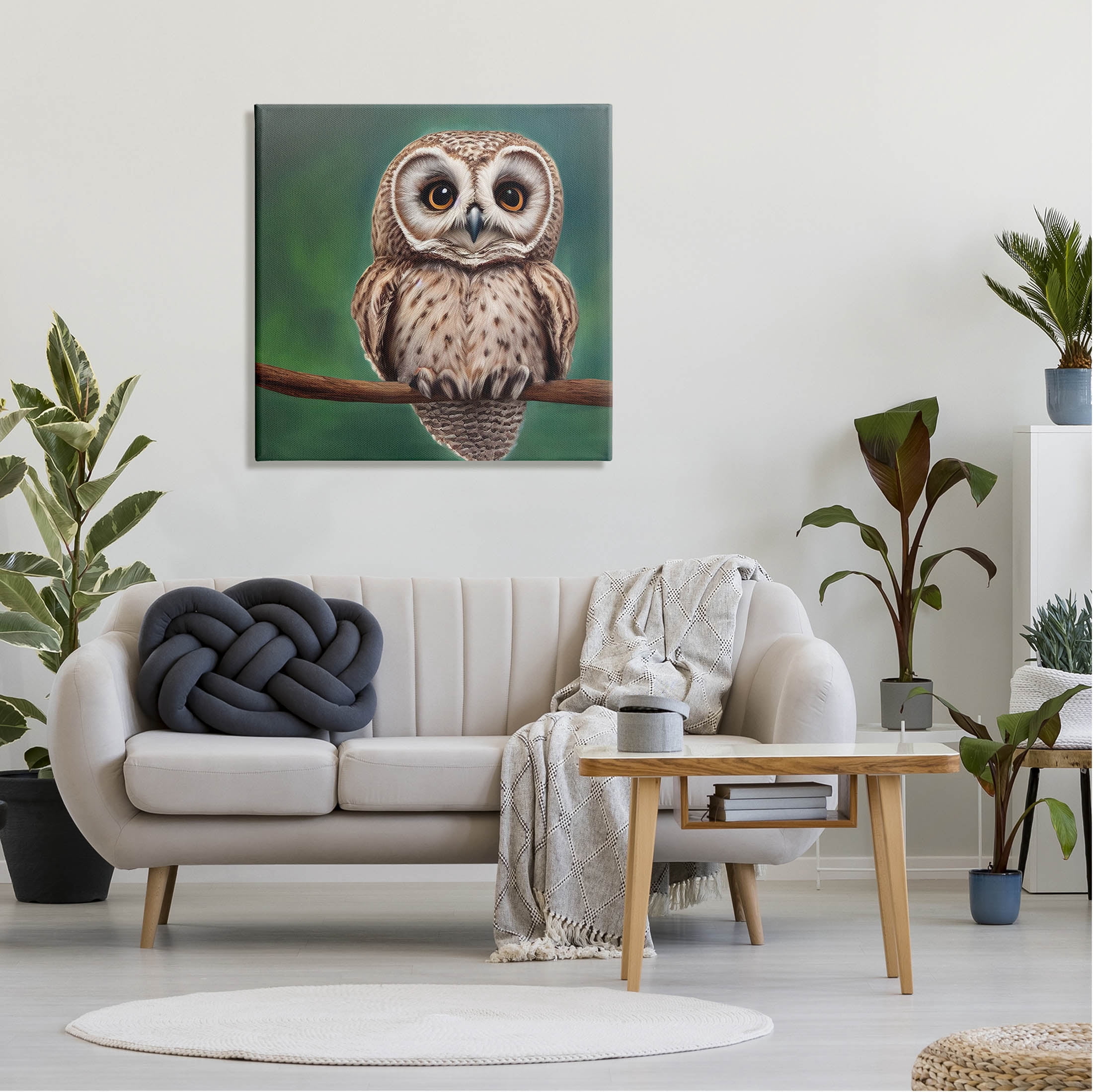 Gazing Spotted Owl Nature Animals & Insects Painting Gallery Wrapped Canvas Print Wall Art