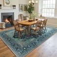 thumbnail image 3 of NewBuros 8'x10' Washable Area Rug for Living Room, Non Slip Vintage Distress Print Pattern Floral Rug, Soft Low Pile Indoor Carpet for Bedroom Dining Room, Teal Green, 3 of 12