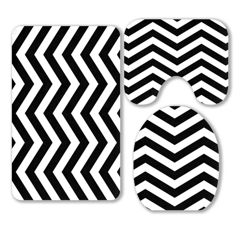 ECZJNT Black and White Zigzag 3 Piece Bathroom Rugs Set Bath Rug
