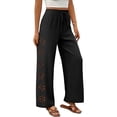 thumbnail image 4 of Maqroz Women's Drawstring Elastic Waist Wide Leg Pants Side Cutout Floral Detail Boho Casual Trousers Loose Summer Beach Pants Flowy Vacation Daily Outfit, 4 of 6