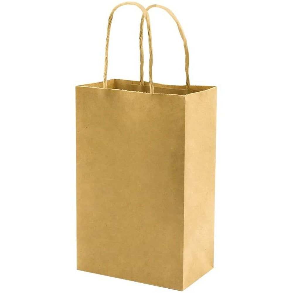100pack 5.25x3.25x8 inch Brown Small Paper Bags with Handles Bulk, Gift