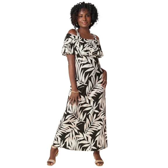 Jessica London Women's Plus Size Cold Shoulder A-Line Maxi Dress