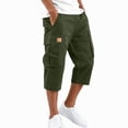 thumbnail image 2 of Mens 3/4 Long Cargo Shorts Loose Fit Elastic Work Capri Shorts Below Knee Casual with Multi Pockets Army Green 4XL, 2 of 7