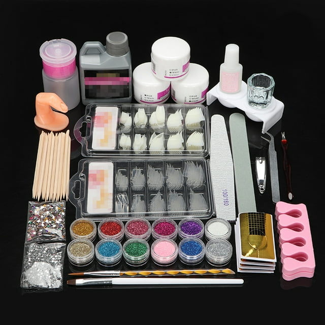TFixol 12-Color Glitter Nail Art Kit for Beginners with Nail Tips, Decorations, and Essential Tools for Creative Designs