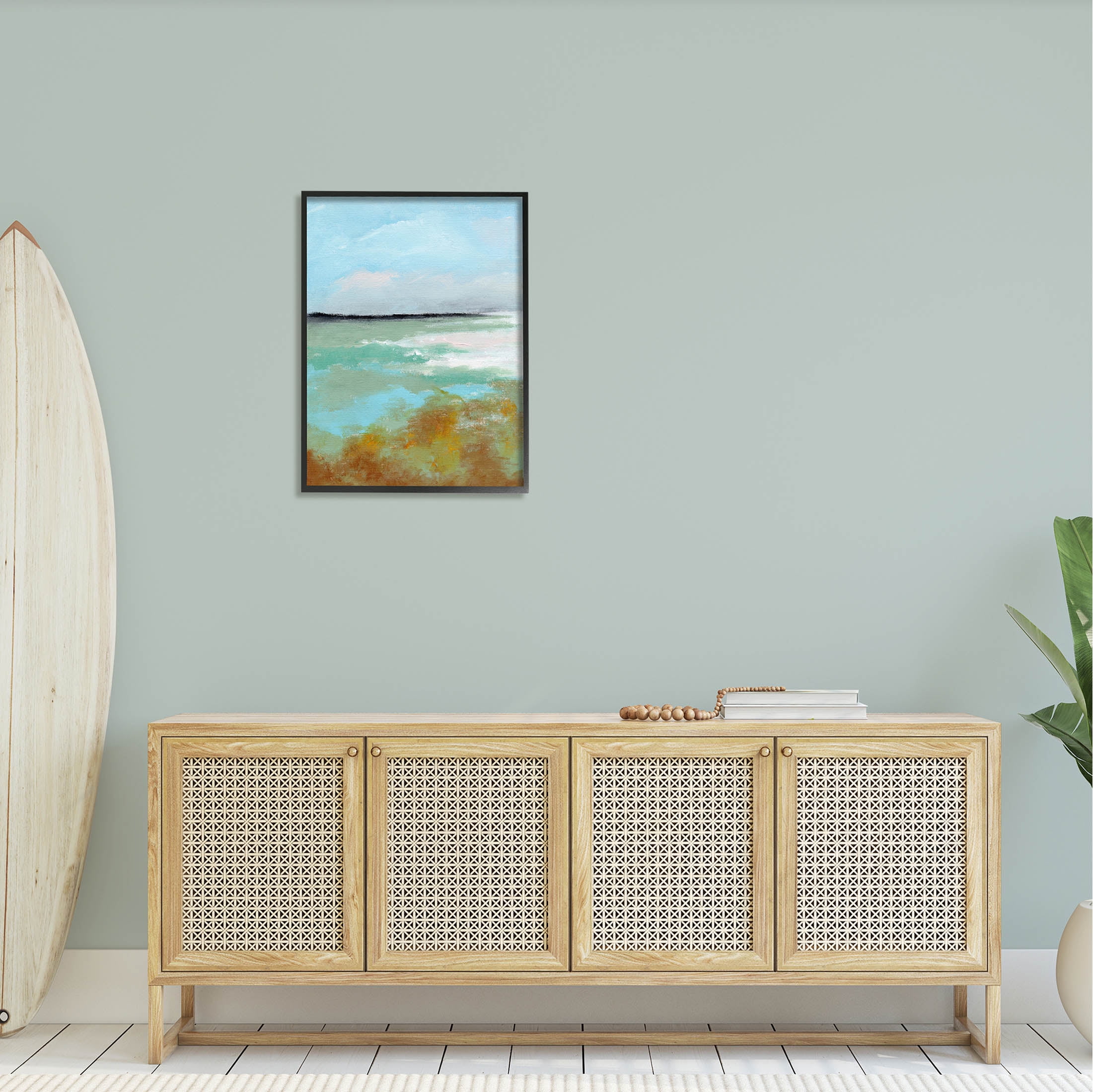 Stupell Industries Abstract Ocean Moss Scenery Painting Black Framed Art Print Wall Art, Design by Nikita Jariwala