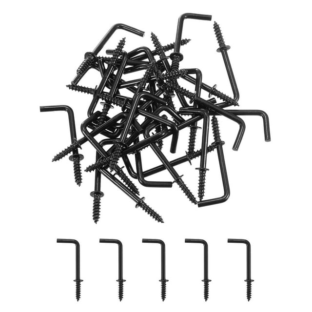 Unique Bargains 40 Pack L Shape Hooks, 1 Inch Right Angle Screw Hooks for Hanging, Black