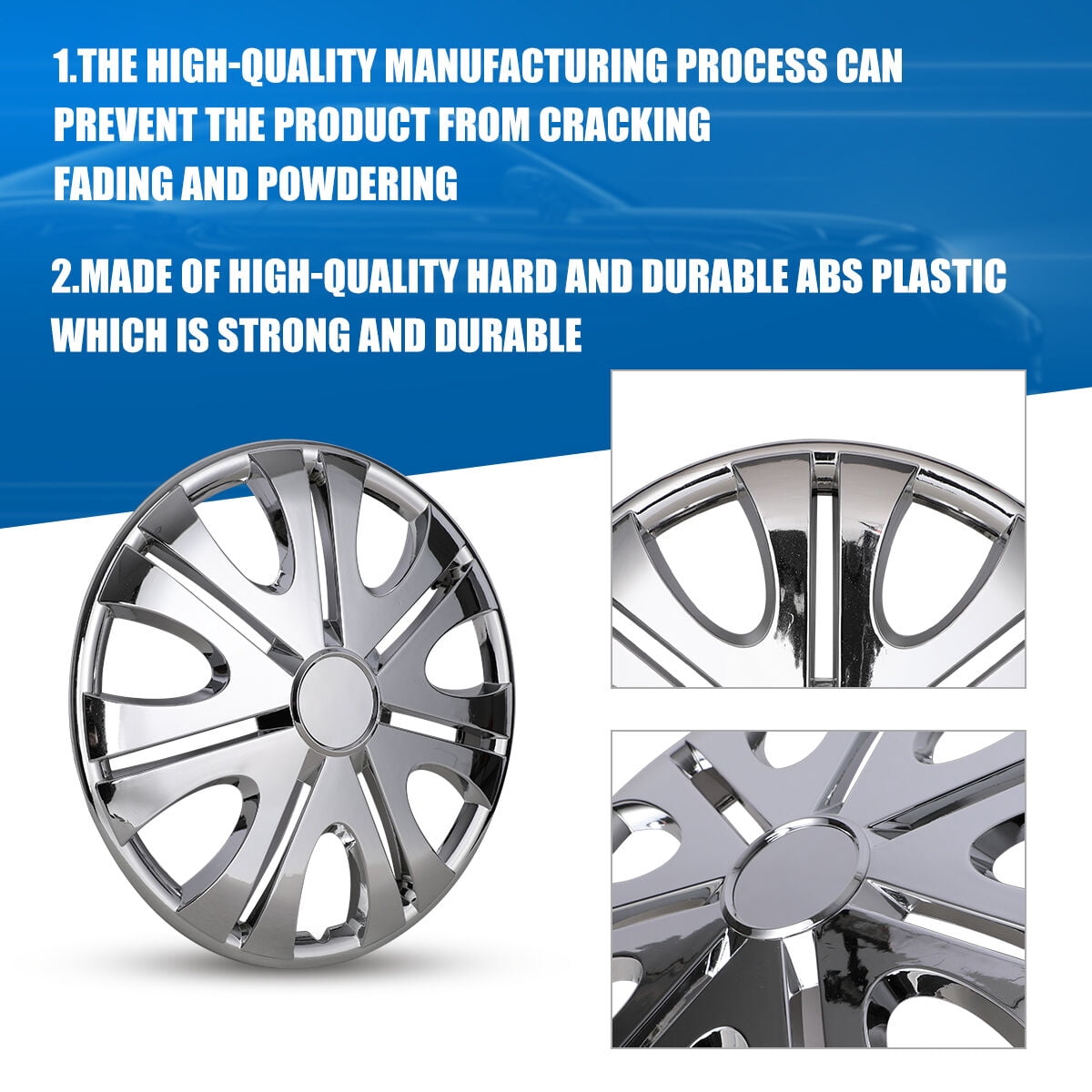 15" Universal Wheel Rims Cover,Chrome Hubcaps,Snap on Car Truck SUV,Set of 4,ABS+PC Material