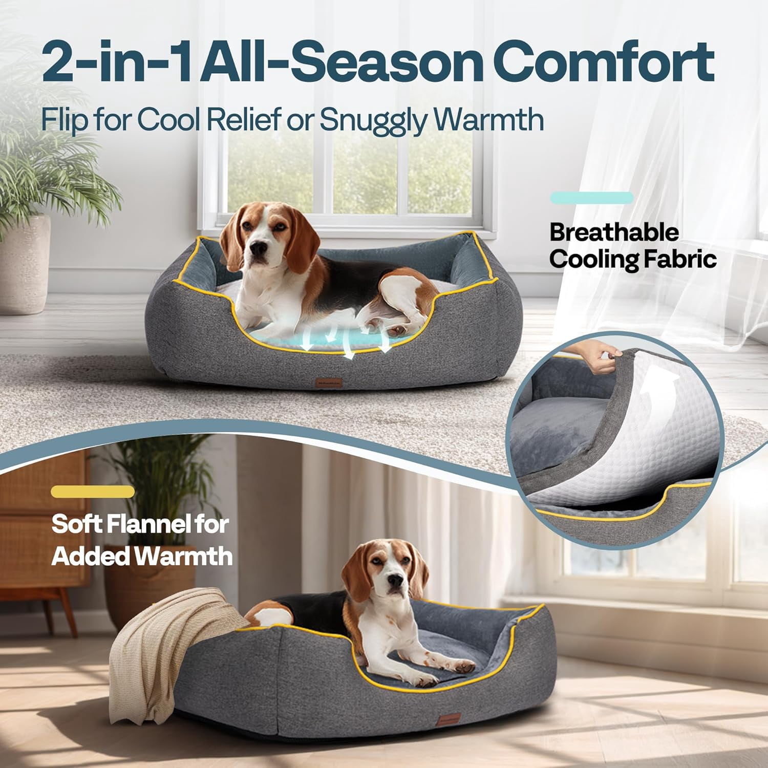 SPECSTAR Orthopedic Dog Bed for Medium Dogs 36", Year-Round Comfort with Cooling/Warming, Dual-Layer Interior Padding for Support and Softness, Waterproof & Non-Slip Base, Removable Washable, Grey