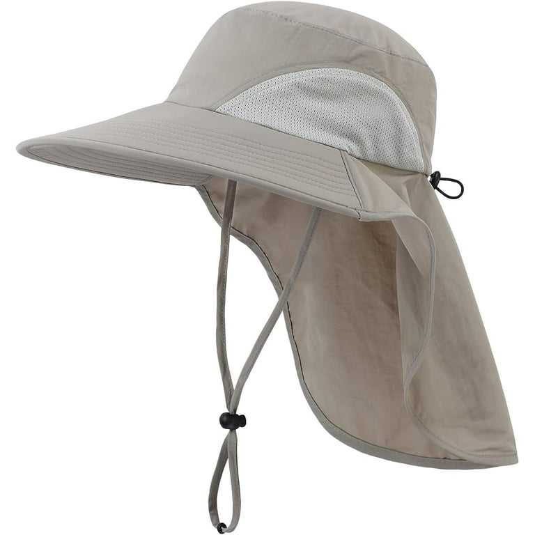 Vorkoi Wide Brim Sun Hat with Neck Flap for Women Men Hiking Fishing Gardening Hat Waterproof with UV Sun Protection, Men's, Size: One size, Gray
