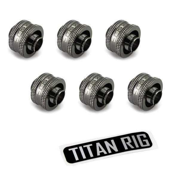 XSPC G1/4" to 3/8" ID, 5/8" OD Compression Fitting V2 for Soft Tubing, Black Chrome, 6-pack