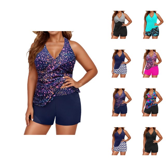 Womens Tankini Swimsuits 2026 Fashion Modest V Neck Crossover Top with Boy Shorts Two Piece Bathing Suits Woman