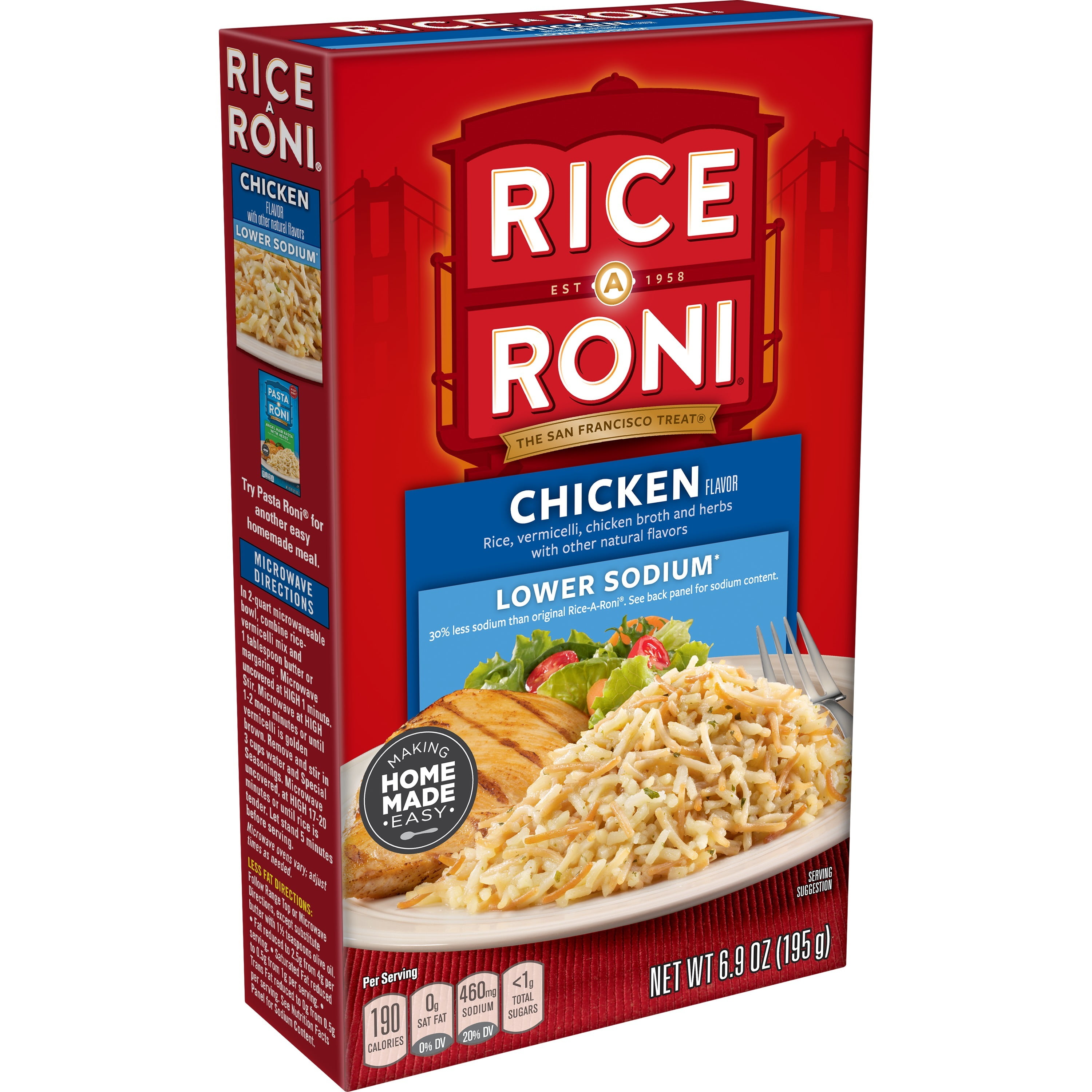 (12 pack) Rice-A-Roni Lower Sodium Rice & Vermicelli Mix, Chicken, 6.9 oz Cardboard Box, Packaged Meals