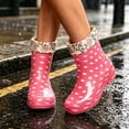 thumbnail image 7 of Women's Easy Clean Polka PVC Mid Calf Rain Boots Floral Cuff Lined Waterproof Pull On Rain Shoes For Daily Rainy Wear, 7 of 7