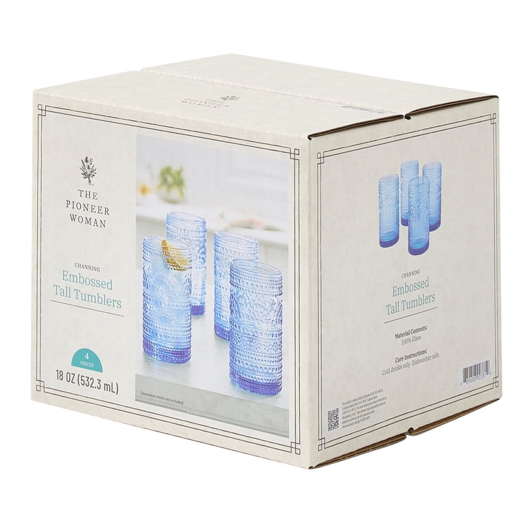 The Pioneer Woman Channing 18 oz Blue Glass Tumblers, Set of 4 photo 8
