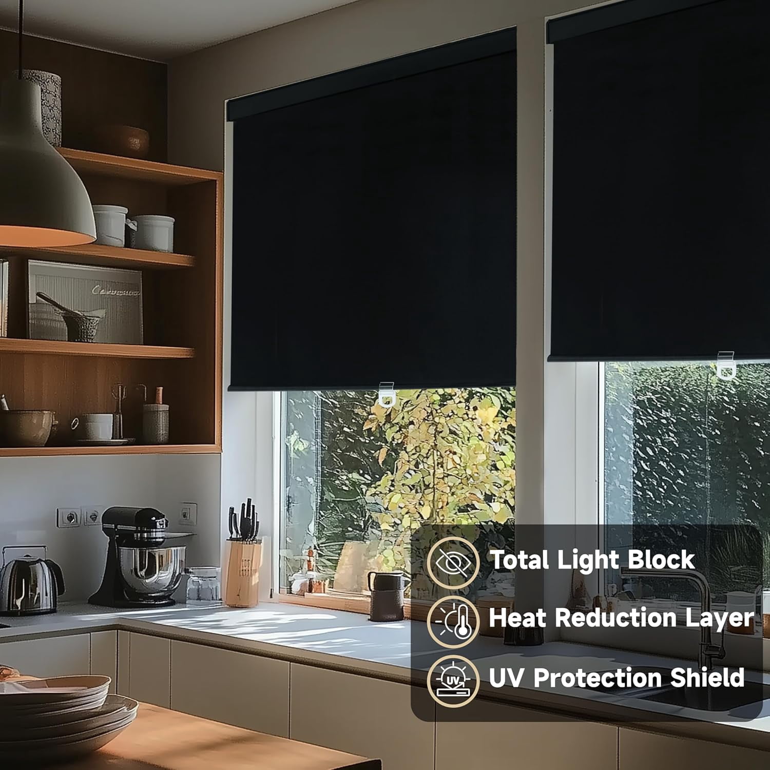 ShadeMart Cordless Blackout Roller Shades, Thermal Insulated & UV Blocking Fabric, Easy Pull-Down Window Blinds for Home & Office, Room Darkening & Energy Efficient(60" W x 72" H, Black)