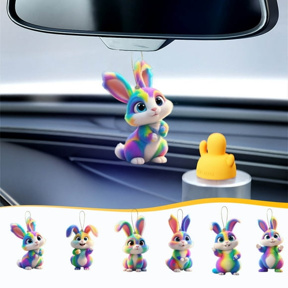 Danhjin Suspension de Lapin de Pâques Ensemble de 6 Pcs de Fleurs en Acrylique et Pendentif de Lapin Mignon Décoration de Voiture Ornements de Noël
