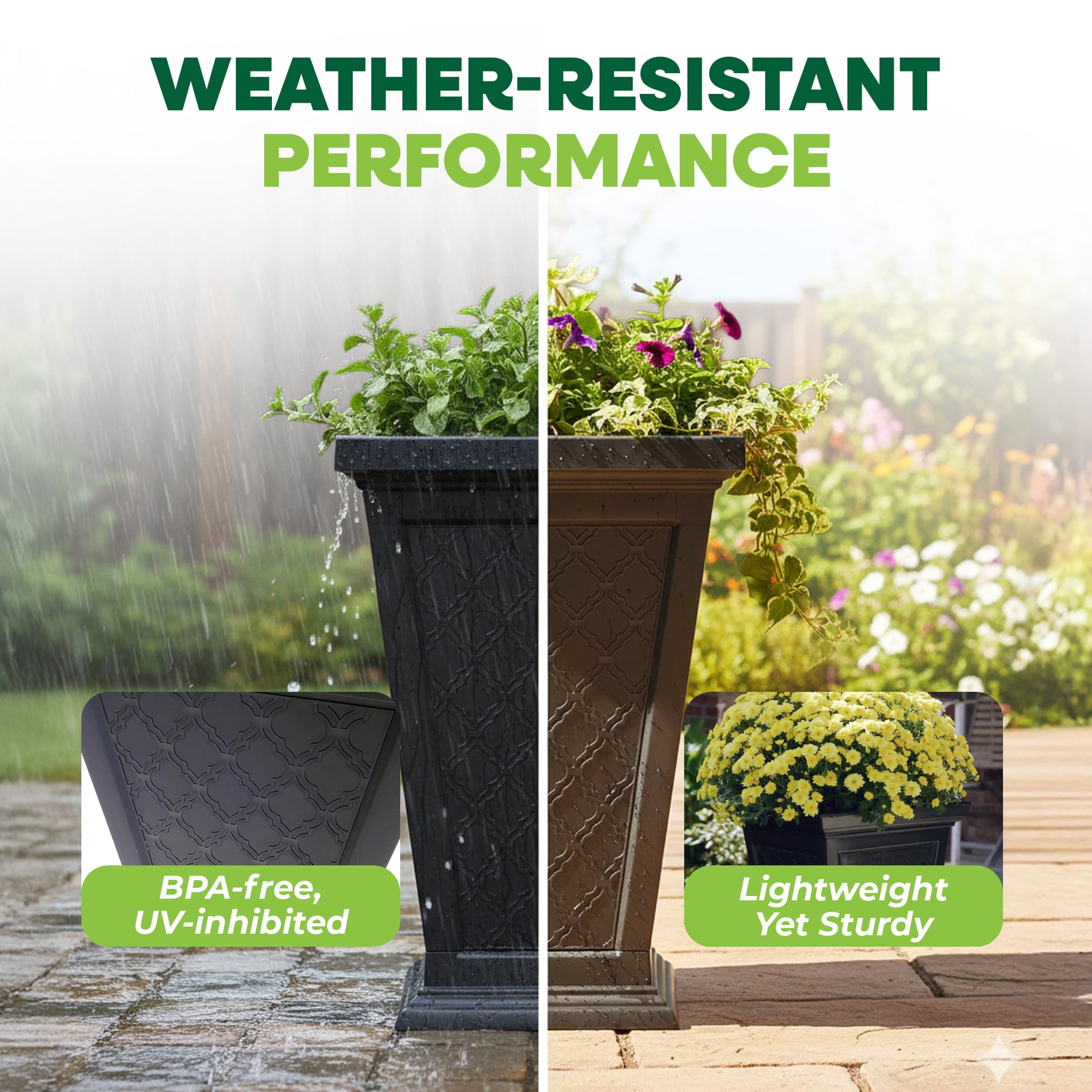 FCMP Outdoor Modemmo Self-Watering Planter, Casablanca Pattern, Black, Set of 2