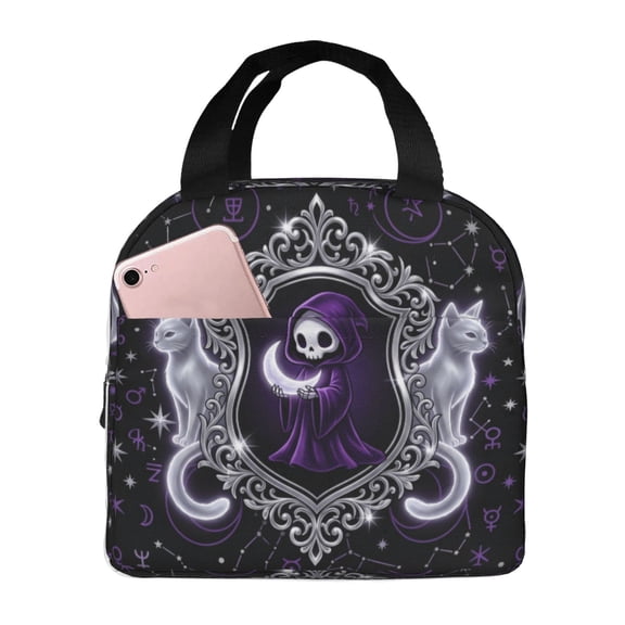Skull Lunch Tote, Insulated Lunch Box Gothic Thermal Cooler Bag, Reusable Water-Resistant Meal Prep Carrier For Women & Men, Office Work, And Travel