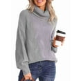 thumbnail image 5 of Female Winter Fall Solid Turtle-Neck High Neck Balloon Long Sleeve Sweaters Pullover Outerwear Grey M, 5 of 7
