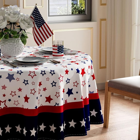 Stars America Independence Day 4th of July Memorial Day Patriotic Tablecloth Round Washable Table Covers for Home Party Decorations 60x60 Inch