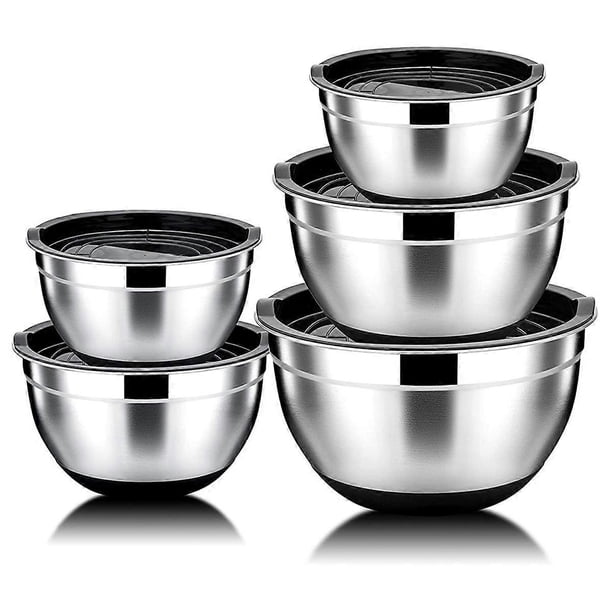 5 Pcs Mixing Bowl,Stainless Steel Salad Bowl with Airtight Lid&Non-Slip Base,Serving Bowl for Kitche