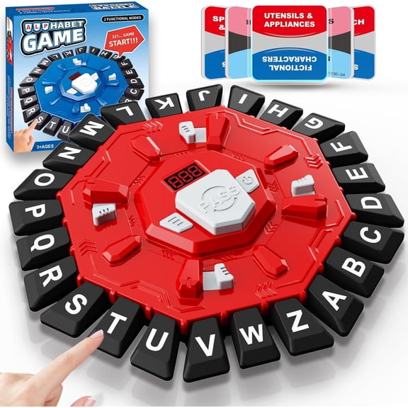 Parent child and friend character board game, 2 game modes, 220 theme categories and 24 letter presses, 35 cards fun quick learning game, suitable for children and adults, red