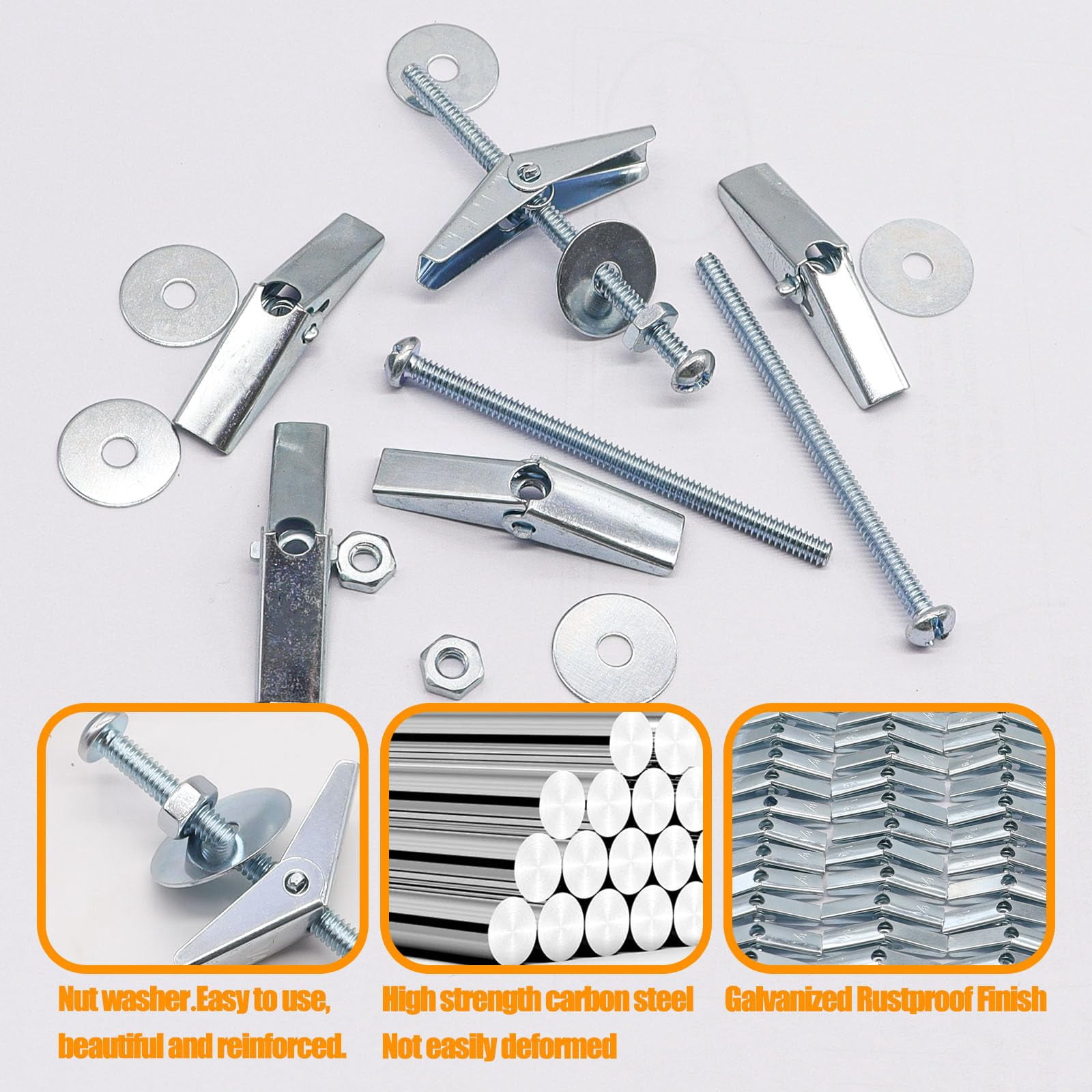 100Pcs Toggle Bolts 1/8" 3/16" 1/4" Heavy Duty Drywall Anchors and Screws Assortment Set Toggle Bolts and Wing Nut Kit with Nuts washers (25sets) K-136