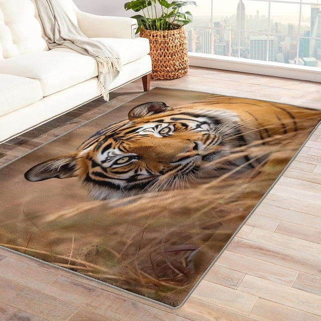 Tiger Rugs for Living Room - 4x6 Rug - Tiger Home Decor Rug - Wild Animal Area Rug - African Wildlife Rugs - Tiger Head Carpet S-&157