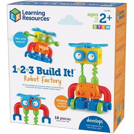 Learning Resources 1-2-3 Build It! Robot Factory, Fine Motor Toy, Robot Building Set, Ages 2+