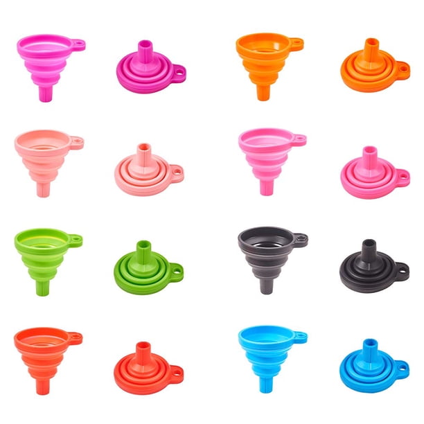 Embudo plegable de silicona de 8 colores, flexible, portátil, de 8 piezas, para cocina, para cuentas, botellas de agua, transferencia de líquidos, boca estrecha y ancha.