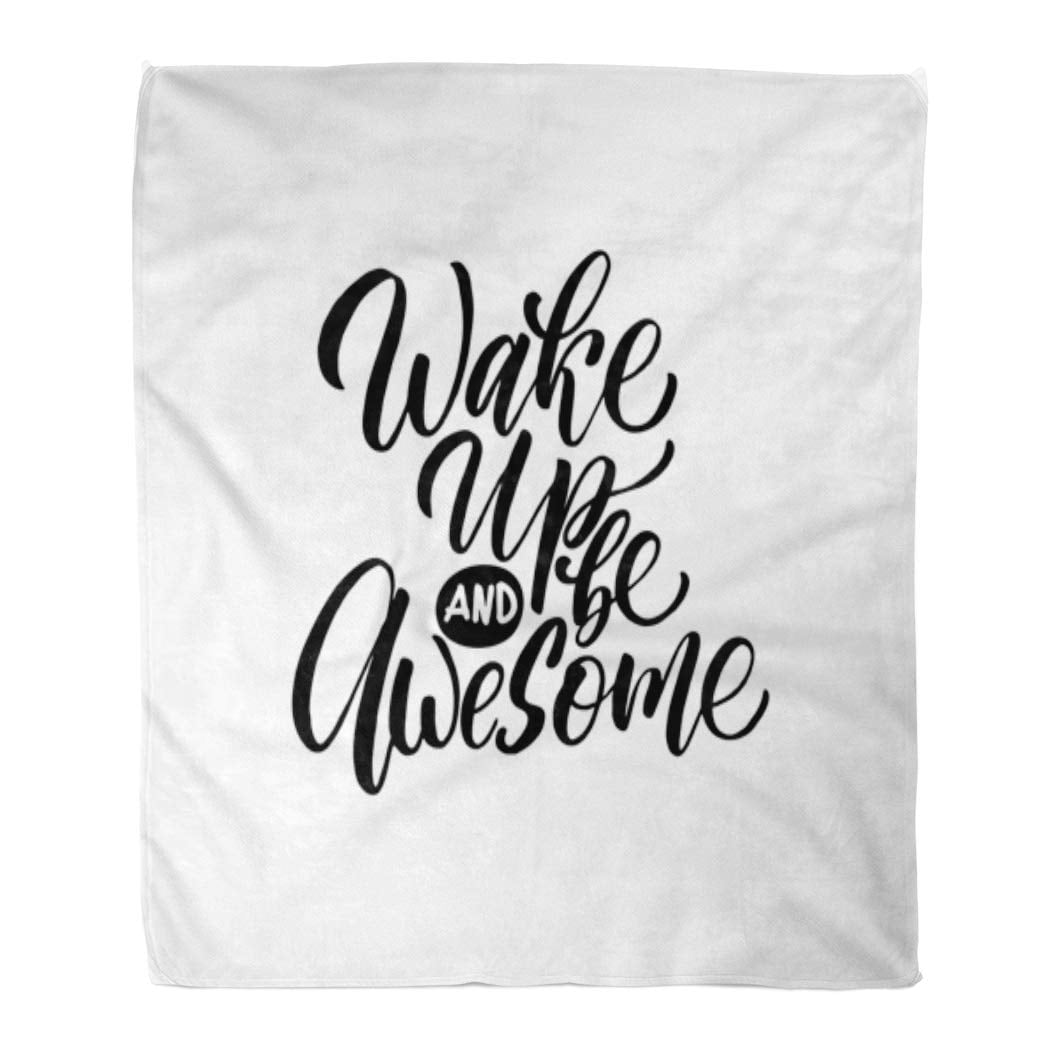 ASHLEIGH Flannel Throw Blanket Black Handdrawn Lettering of Phrase Wake