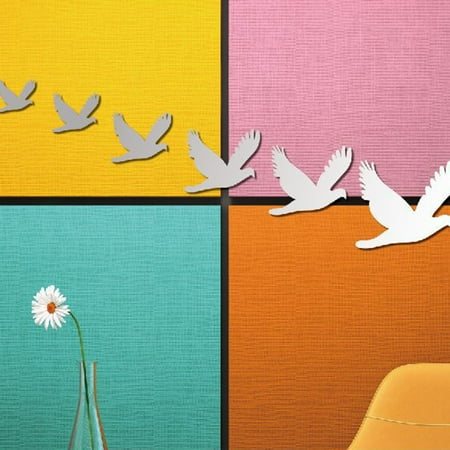 6pcs Set 3d Silver Doves Mirror Sticker Diy Acrylic Animal 3d Silver Doves Mirror Sticker Diy